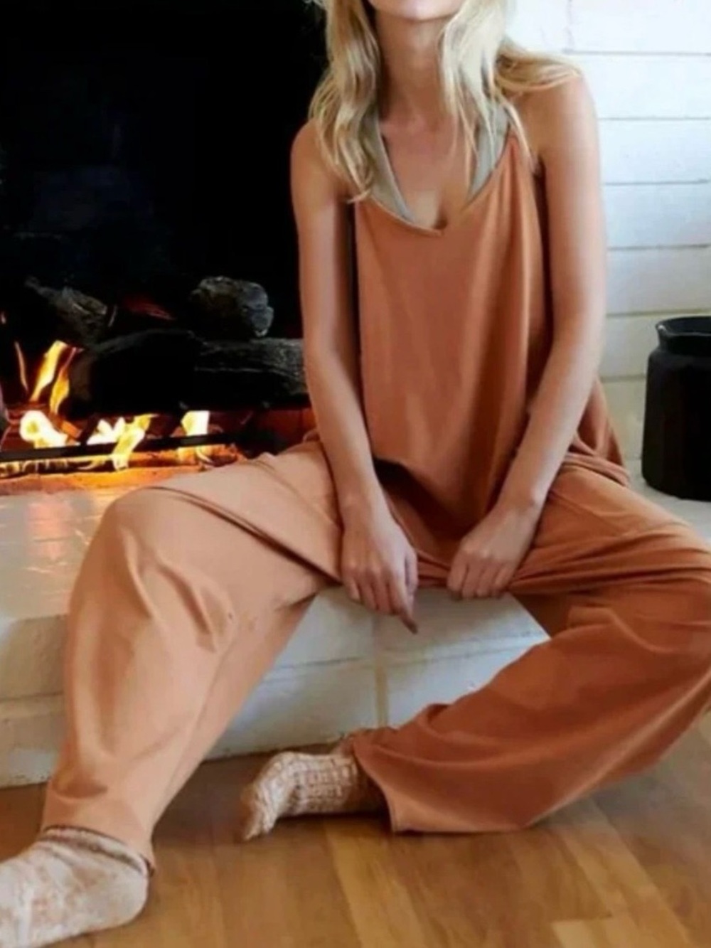 FP Movement by Free People Sleeveless Wide-Leg Jumpsuit in Rusty Orange